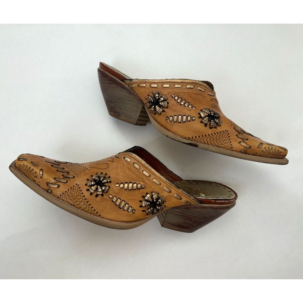 BCBGirls Leather Western Cowgirl Mules w/ Metallic Embroidery Detailing
